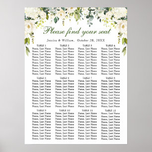 Poster Eucalyptus & Rose 12 Tables Mariage CHART DE SIÈGE