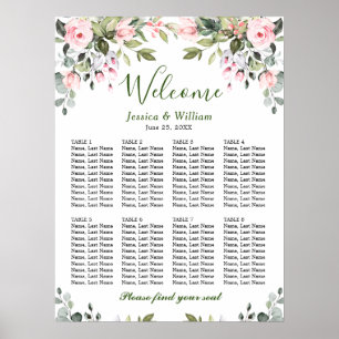 Poster Eucalyptus & Rose 8 Tables Mariage CHART DE SIÈGE
