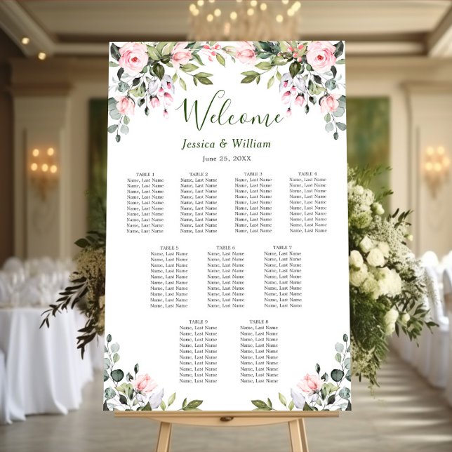 Poster Eucalyptus & Rose 9 Tables Mariage CHART DE SIÈGE (Créateur téléchargé)