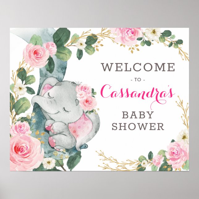 Poster Eucalyptus rose or floral Bienvenue (Devant)