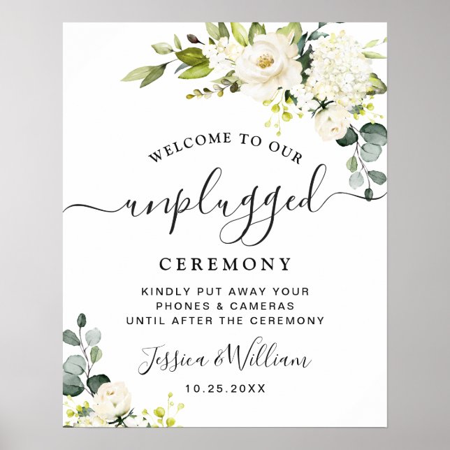 Poster Eucalyptus Roses Blanches Cérémonie Mariage débran (Devant)