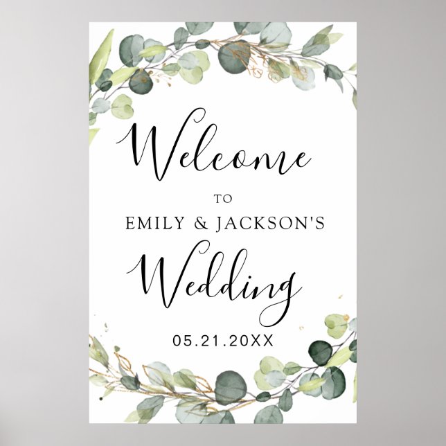 Poster Eucalyptus Sage Green Wedding Welcome Sign (Devant)