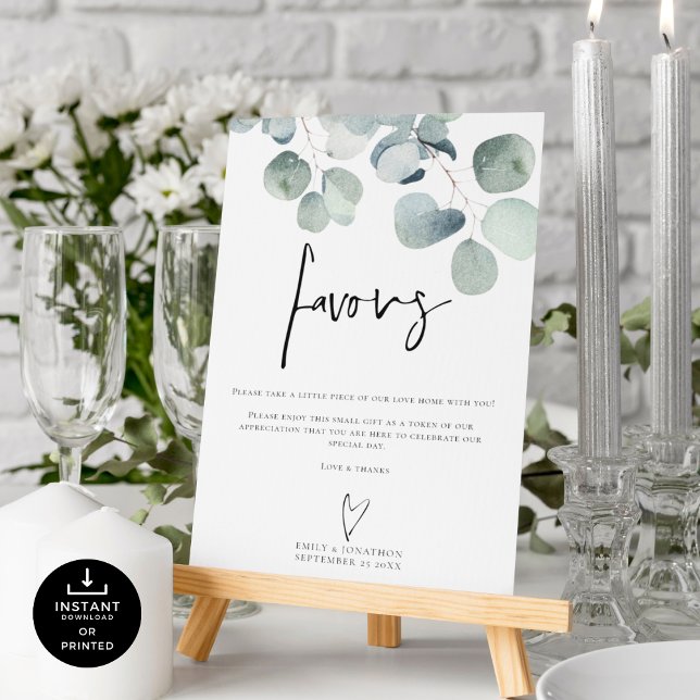Poster Eucalyptus Script Favorisant Signal Mariage imprim (Créateur téléchargé)