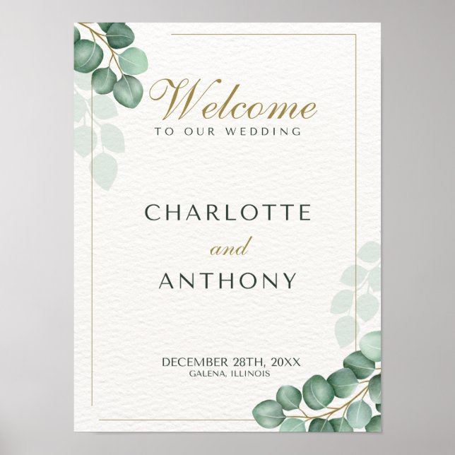 Poster Eucalyptus signe de bienvenue mariage (Devant)