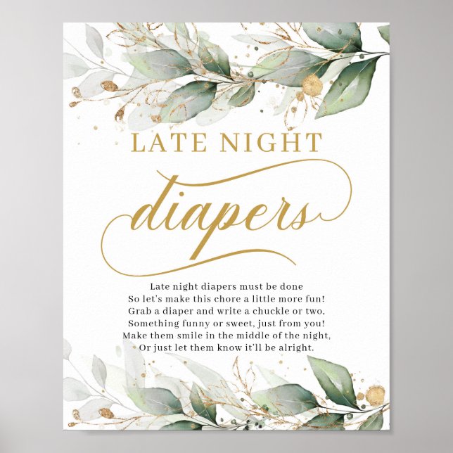 Poster Eucalyptus signe vert feuilles couche tard la nuit (Devant)