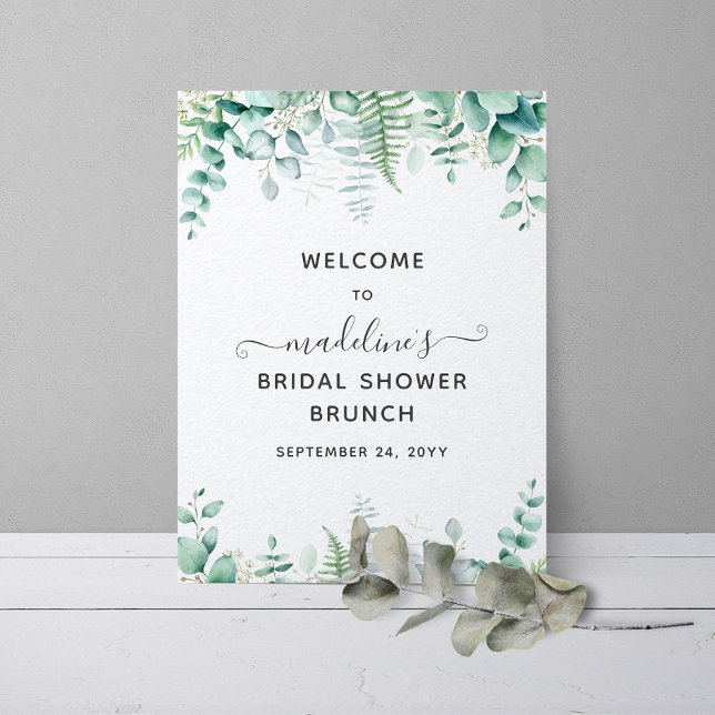 Poster Eucalyptus verdure Brunch Fête des mariées Bienven (Créateur téléchargé)