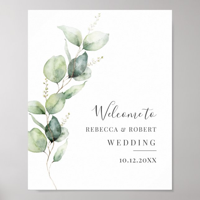Poster Eucalyptus Verdure Mariage botanique Bienvenue (Devant)