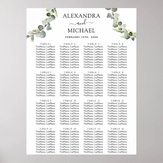 Poster Eucalyptus Verdure Mariage élégant Siège (Devant)