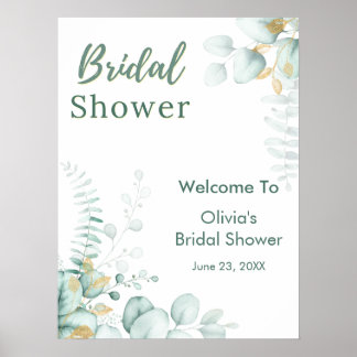 Poster Eucalyptus Verdure Or Fête de Mariage de Bienvenue