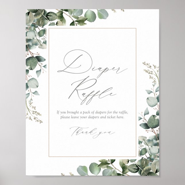 Poster Eucalyptus vert Baby shower Déchets Raffle (Devant)