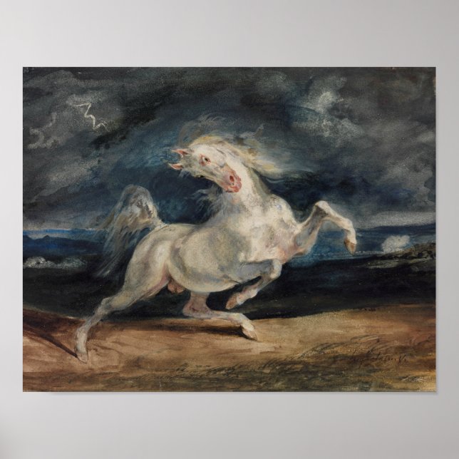 Poster Eugene Delacroix - Cheval effrayé par la foudre (Devant)