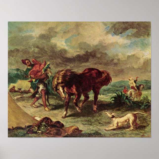 Poster Eugene Delacroix - Le Marocain et son cheval (Devant)