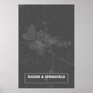 Poster Eugene & Springfield, Oregon (white on black)