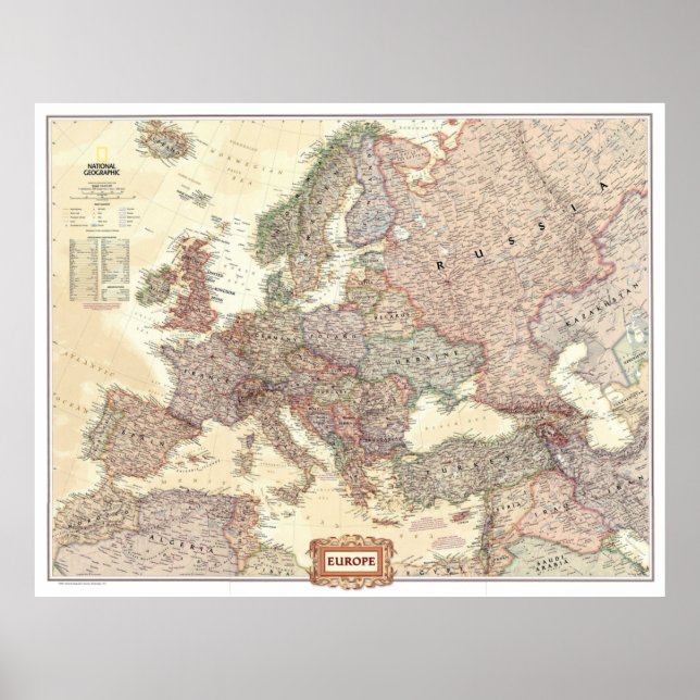 Poster " Europa : 2008/heute - Detaillierte Landkarte (Devant)