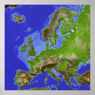 Poster Europe, carte de relief ombragée