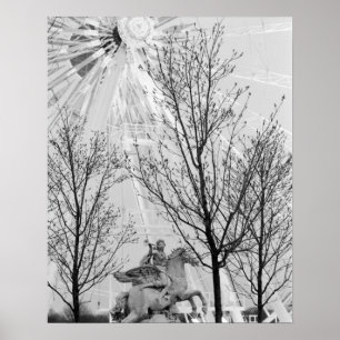 Poster Europe, France, Paris. Statue et grande roue,