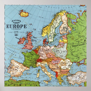 Poster Europe vintage Carte générale du XXe siècle