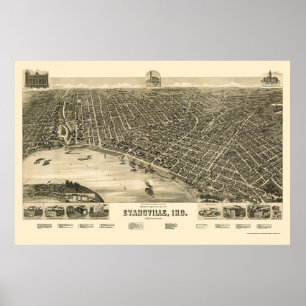 Poster Evansville, IN Panoramic Map - 1888