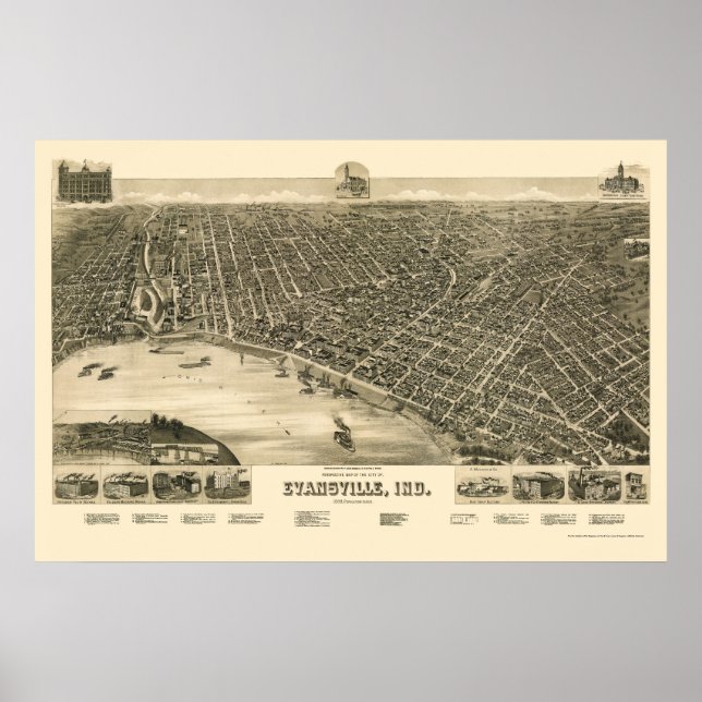 Poster Evansville, IN Panoramic Map - 1888 (Devant)