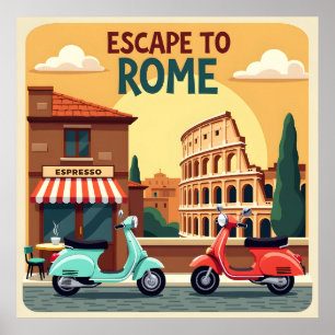 Poster Evasion vers Rome : Vintage voyage rétro