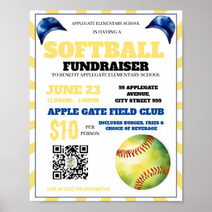 Poster événement softball collecte de fonds école entraîn