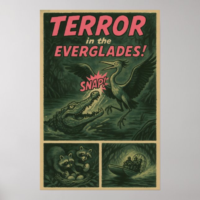 Poster Everglades Comic - Alligator Attaquer Horreur (Devant)