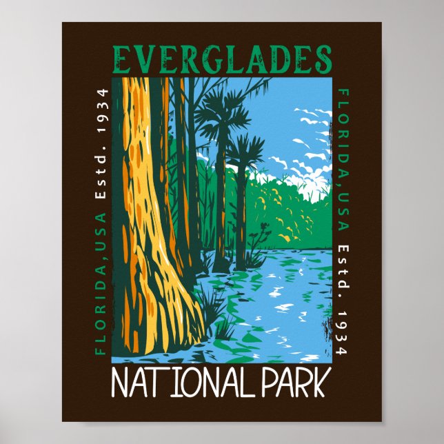 Poster Everglades Parc National Floride Distressé Rétro (Devant)