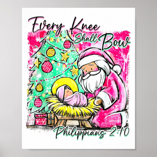 Poster Every Knee Shall Bow Santa Christmas Nativity Scen (Devant)
