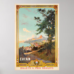 Poster Evian, Lac Léman, Paris - Lyon - Méditerranée