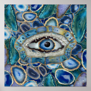 Poster Evil Eye Amulet Blue Geodes and Crystals