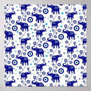 Poster Evil Eye Elephant Bonne chance amulet motif