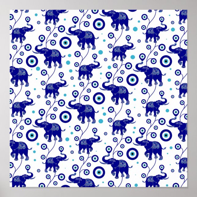 Poster Evil Eye Elephant Bonne chance amulet motif (Devant)
