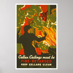 Poster Évitez la cave Fire Clean 1937 WPA