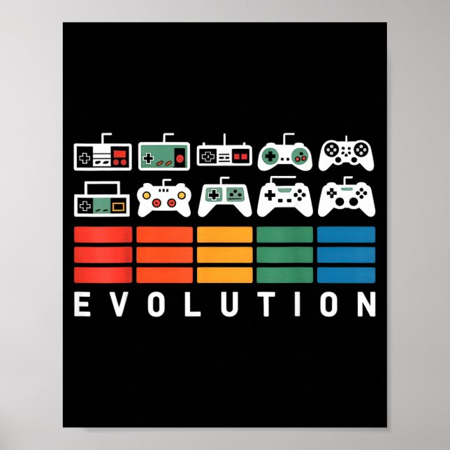 Poster Évolution de la manette de jeu vidéo 80s 90s Retro (Devant)