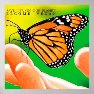 Poster Évolution vers la non-violence. Deviens Vegan.