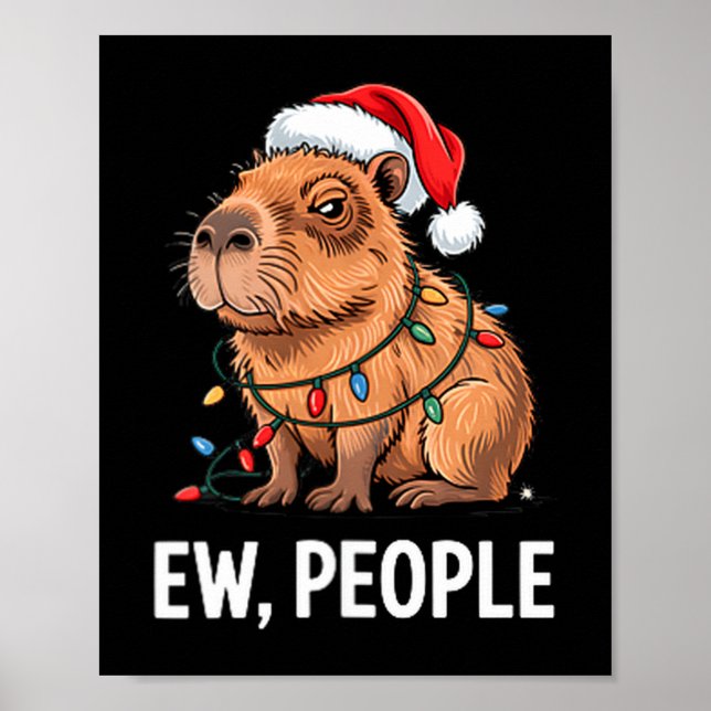 Poster Ew People Capybara Christmas Lights Funny Introver (Devant)