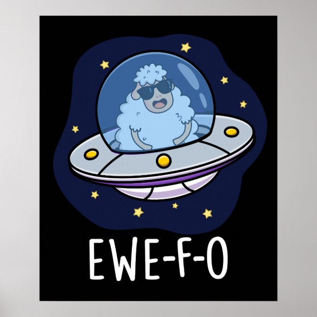 Poster Ewe-F-O Funny UFO Pun Dark BG (Devant)