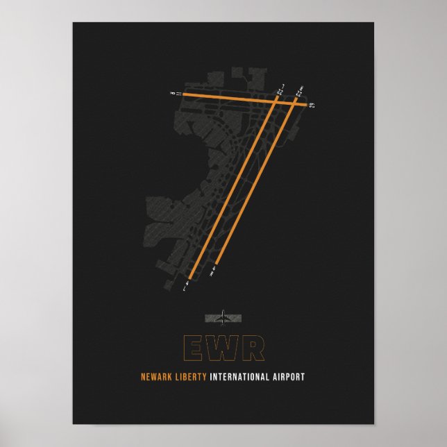 Poster EWR - Newark Liberty Airport Runway Diagram Art (Devant)