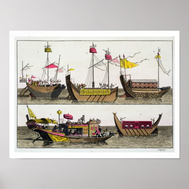 Poster Examples of Chinese ships, illustration from 'Le C (Devant)