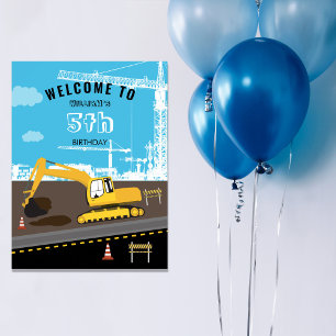 Poster Excavator Truck Construction Trucks Birthday Party