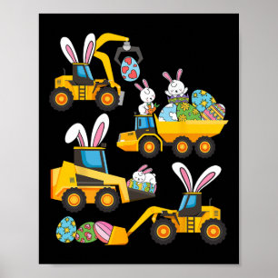 Poster Excavatrice de construction d'œufs de lapin de Pâq