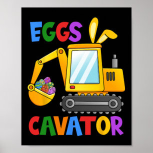 Poster Excavatrice de Pâques Chasse aux œufs Enfants Garç