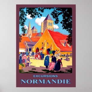 Poster Excursions en Normandie, France, voyage vintage