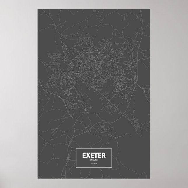 Poster Exeter, Angleterre (blanc sur noir) (Devant)
