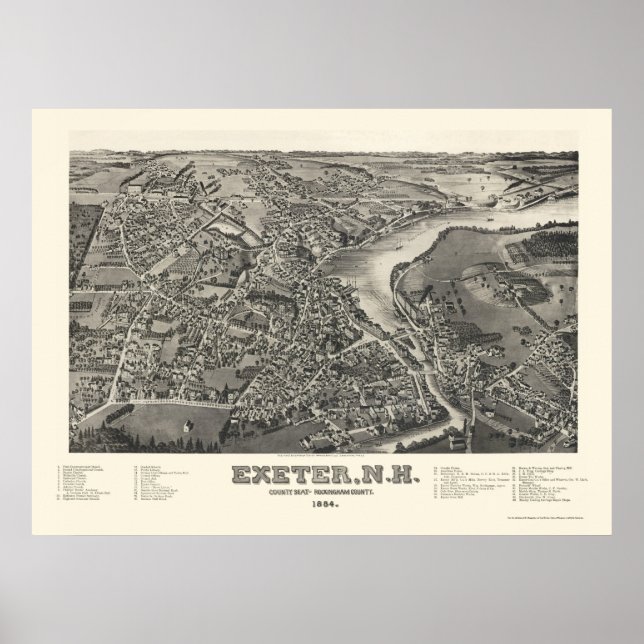 Poster Exeter, NH Panoramic Map - 1884 (Devant)