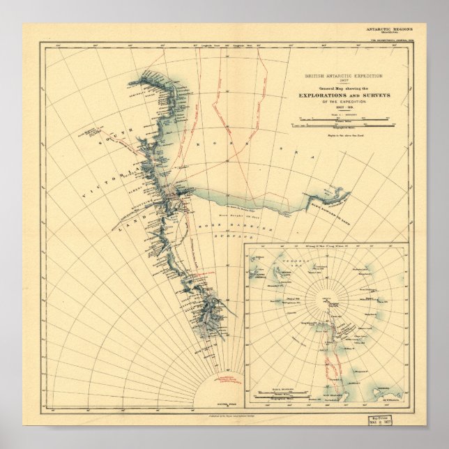 Poster Expédition Antarctique et enquêtes Antique Carte 1 (Devant)
