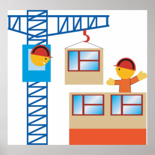 Poster Exploitant De Grue Et Travailleur De Construction