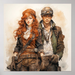 Poster Explorateurs Steampunk Intrepid Dynamic Duo Art