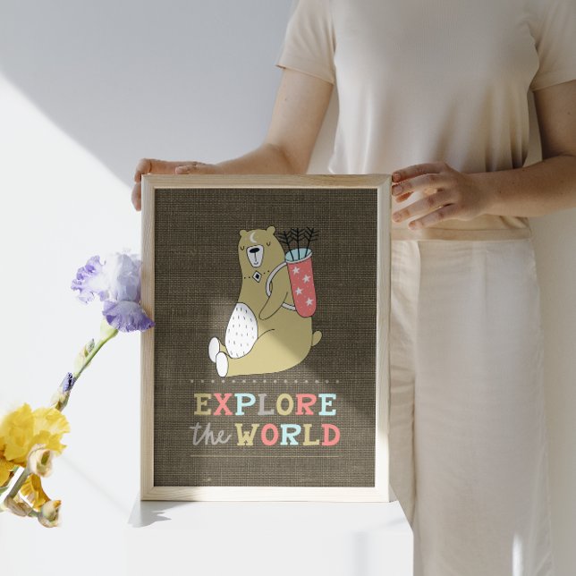 Poster Explorez le monde Boho Bear Kids (Créateur téléchargé)