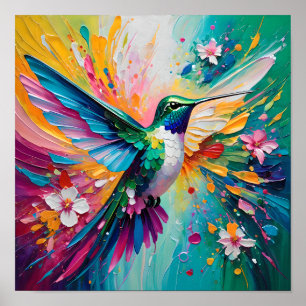 Poster Explosion de colibri coloré